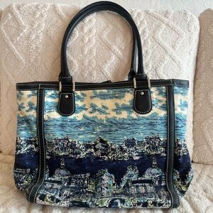Vintage Talbots Venice Italy Tapestry Tote Bag - City Scene Canvas Shoulder Bag